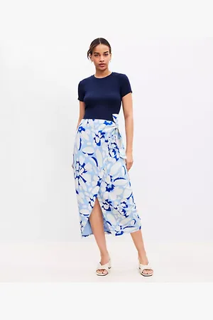 LOFT Brushed Daisy Linen Blend Wrap Midi Skirt