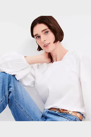 LOFT Petite Lace Poplin Tie Back Blouse