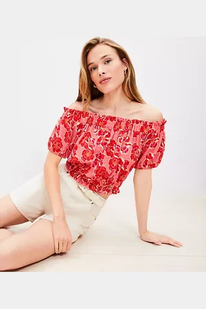 LOFT Floral Crinkle Jacquard Off The Shoulder Top