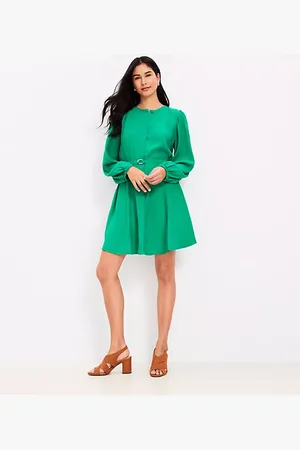 LOFT Petite Seamed Belted Mini Flare Dress