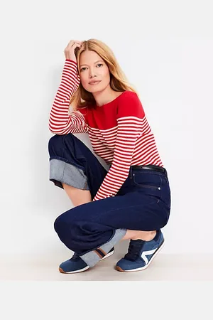 LOFT Striped Boatneck Flare Sleeve Sweater