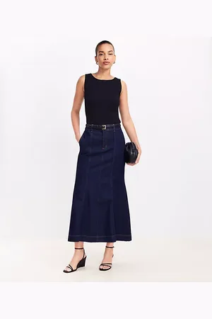 LOFT Denim Trumpet Maxi Skirt in
