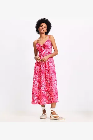 LOFT Paisley Tie Poplin Midi Pocket Dress
