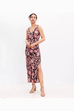 LOFT Floral Satin Bias Slip Dress