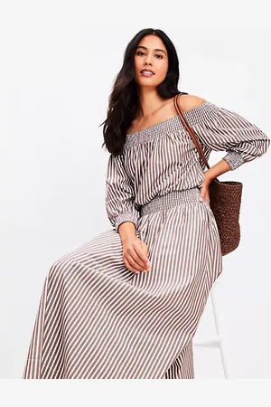LOFT Beach Striped Poplin Smocked Off The Shoulder Top