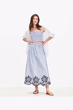 LOFT Floral Eyelet Stripe Poplin Pull On Maxi Pocket Skirt