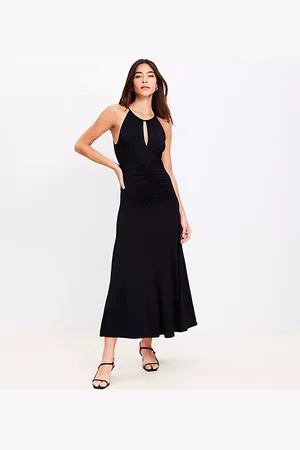 LOFT Ruched Midi Halter Dress