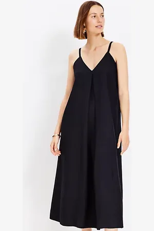 LOFT Pleated Strappy Linen Blend Maxi Dress