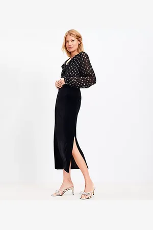 LOFT Petite Velvet Column Midi Skirt