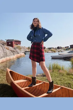LOFT Plaid Fringe Mini Wrap Skirt