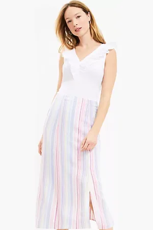 LOFT Striped Side Slit Midi Skirt