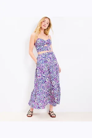 LOFT Beach Paisley Linen Blend Tiered Maxi Pocket Skirt