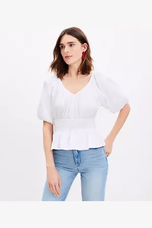 LOFT Gathered Waist V-Neck Blouse