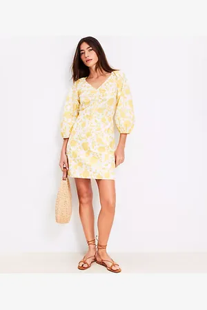 LOFT Petite Floral Poplin Shirred Mini Dress