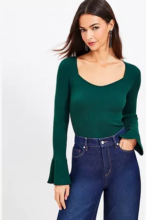 LOFT Ribbed Sweetheart Neck Flare Cuff Sweater