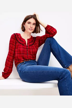 LOFT Plaid Stitched Yoke Blouse