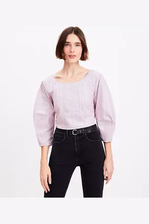 LOFT Petite Striped Poplin Corset Seamed Blouse