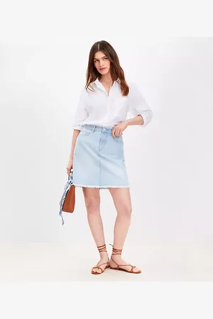LOFT Petite Frayed Denim Mini Skirt in
