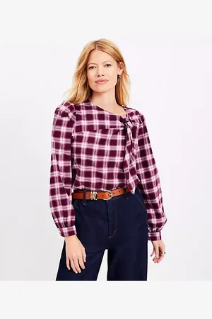 LOFT Plaid Flannel Knotted Blouse