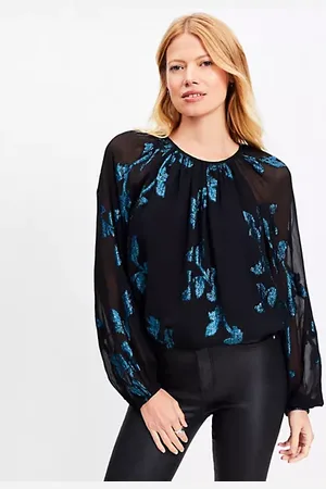 LOFT Metallic Jacquard Stretch Hem Blouse