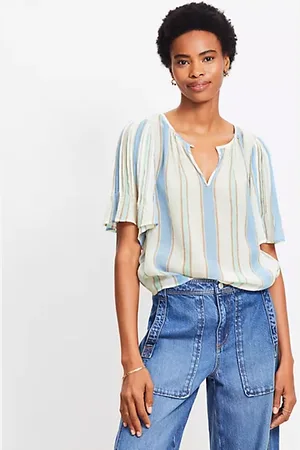 LOFT Stripe Pleated Sleeve Blouse