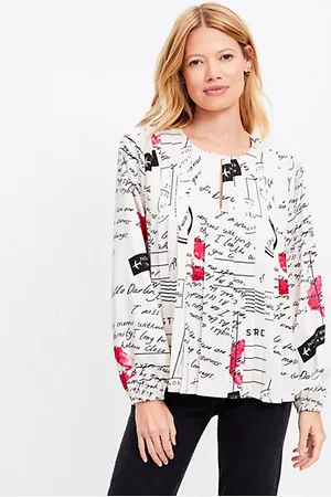 LOFT Petite Pleated Split Neck Blouse