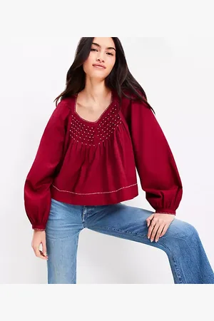 LOFT Embroidered Sweetheart Neck Blouse