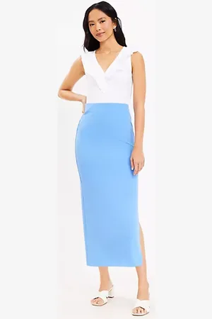 LOFT Ribbed Side Slit Midi Skirt