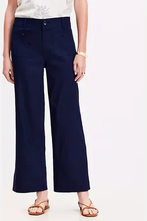 LOFT Curvy Palmer Wide Leg Crop Pants in Linen Blend