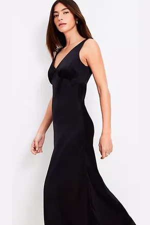 LOFT Petite Satin Double V Bias Midi Dress