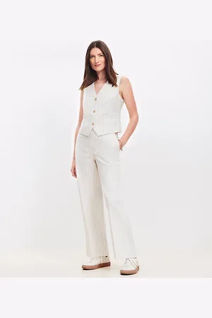 LOFT Petite Cuffed Ankle Pants in Striped Cotton Linen