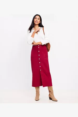 LOFT Twill Button Pocket Midi Skirt