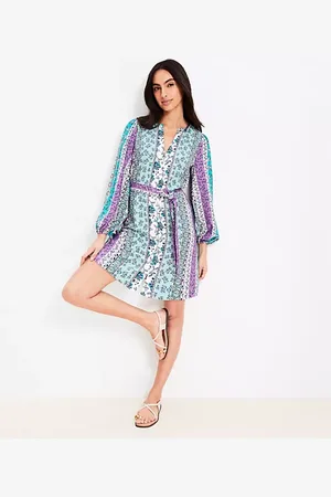 LOFT Floral Stripe Belted Mini Dress