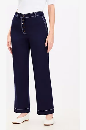 LOFT Petite Curvy Button Front Straight Pants in Twill