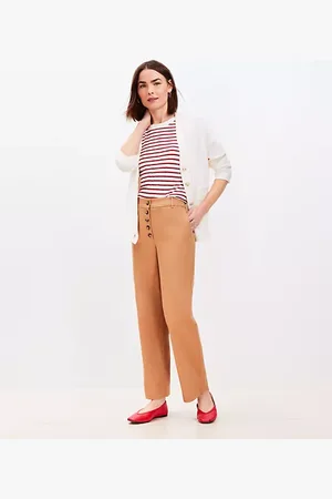 LOFT Petite Button Front Straight Pants in Twill