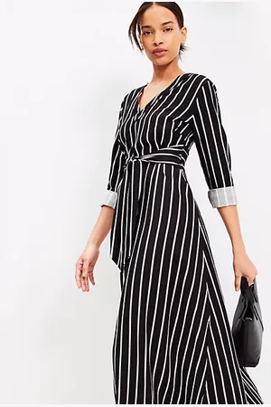 LOFT Petite Striped Tie Waist Midi Dress