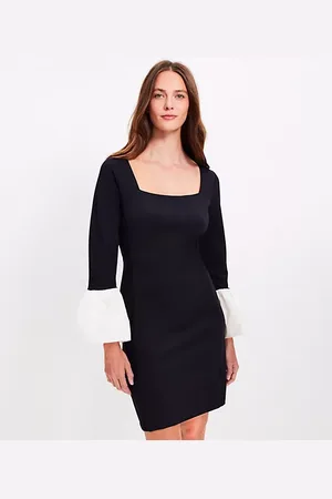 LOFT Petite Flounce Cuff Ponte Mini Dress