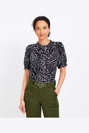 LOFT Ripple Pintucked Puff Sleeve Mixed Media Blouse