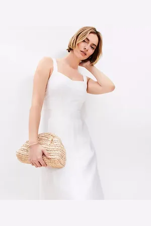 LOFT Linen Blend Seamed Midi Pocket Dress