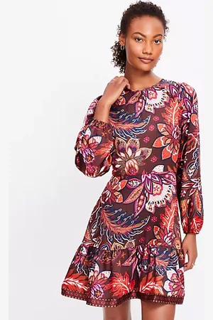 LOFT Petite Paisley Shoulder Button Flounce Dress