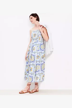 LOFT Petite Lemon Linen Blend Strappy Maxi Pocket Dress
