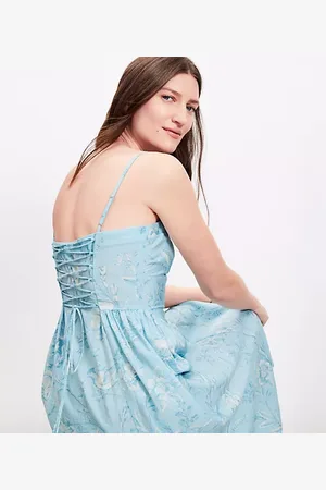 LOFT Petite Bird Toile Sweetheart Strappy Midi Dress