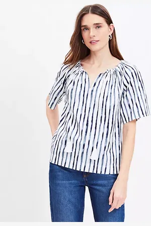 LOFT Painted Stripe Tasseled V-Neck Blouse