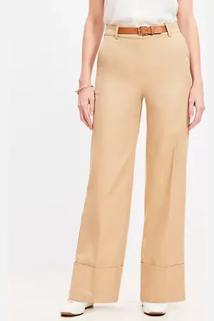 LOFT Curvy Faux Leather Belted Stovepipe Pants in Twill