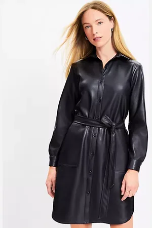 LOFT Petite Faux Leather Pocket Shirtdress