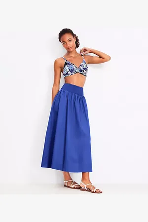 LOFT Beach Poplin Smocked Midi Pocket Skirt