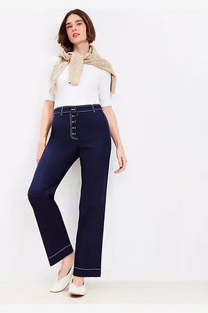 LOFT Petite Button Front Straight Pants in Twill