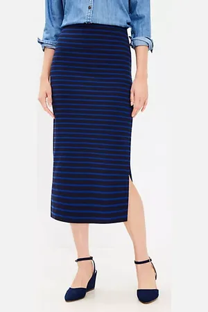 LOFT Striped Ottoman Midi Skirt