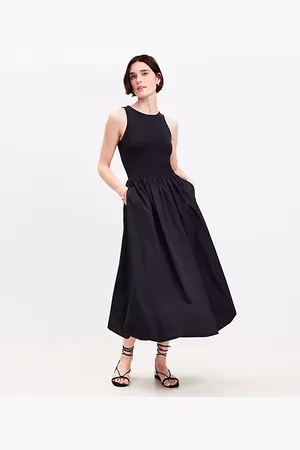 LOFT Poplin Bubble Mixed Media Midi Dress
