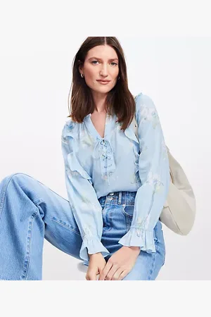 LOFT Floral Lace Up Ruffle Blouse